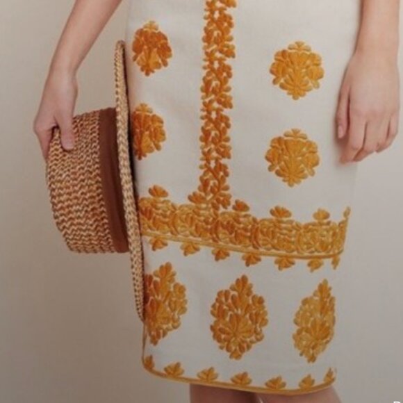 Anthropologie White and Orange Embellished Midi Skirt Size US 0 - Picture 3 of 9